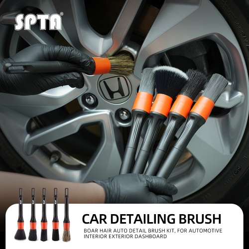 SPTA Detailing Brush Set 5 Diverse Maten Premium Natuurlijk Haar Gemengde Vezel Kunststof Handvat Auto Borstels Voor Het Reinigen Van Wielen Motor Interieur Ventilatieopeningen 809849612